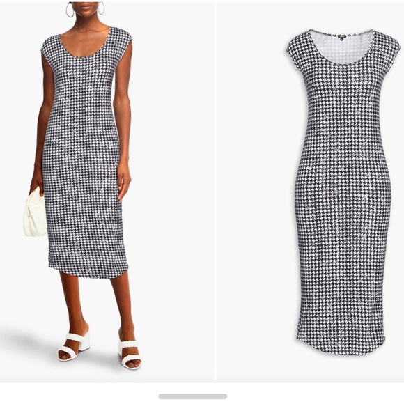 Monrow Black White Houndstooth Jersey Midi Dress NWT - Picture 2 of 10